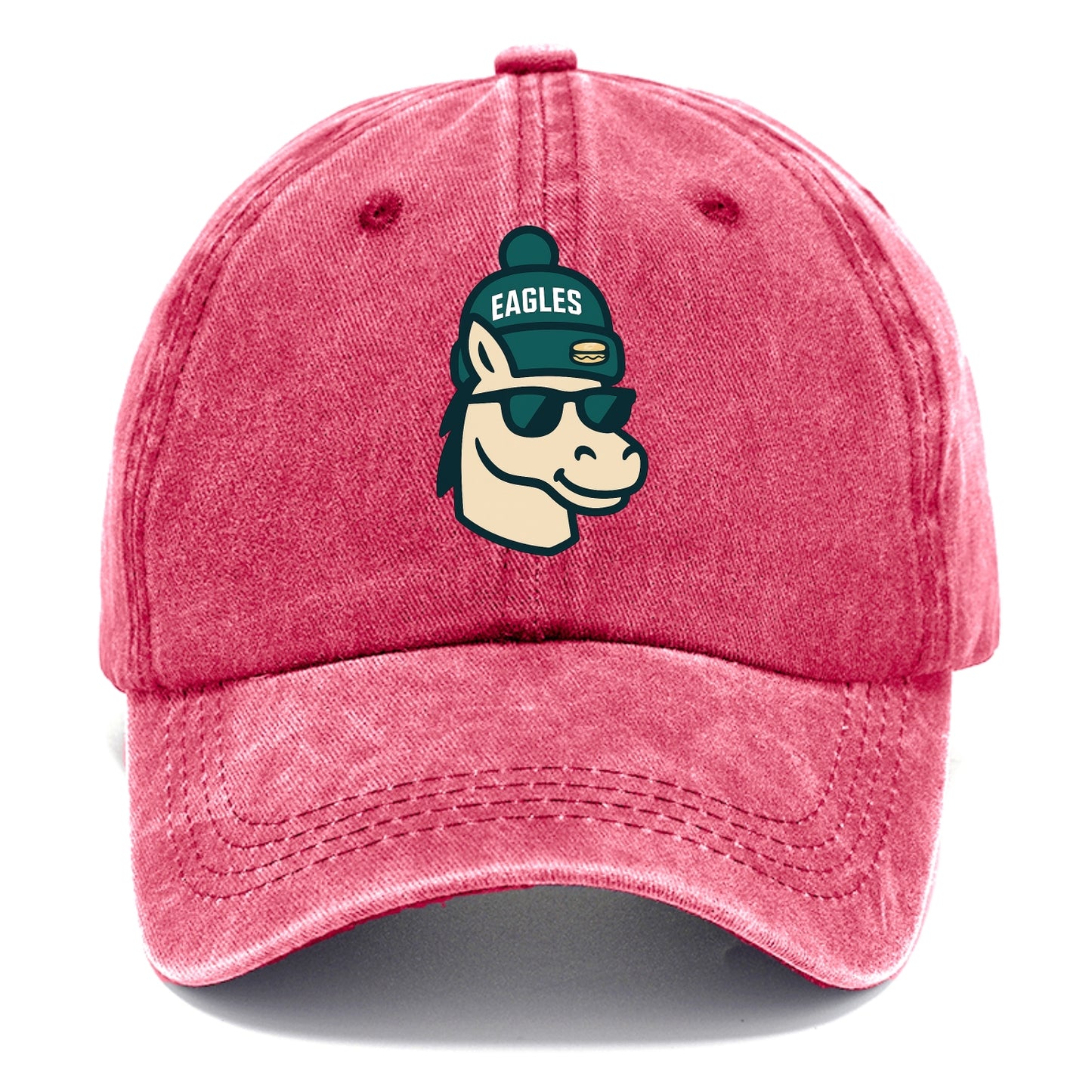 Philadelphia Horse wearing Eagles beanie with cheesesteak patch and wayfarer - Classic Cap - Pomegranate Blush(Pink)