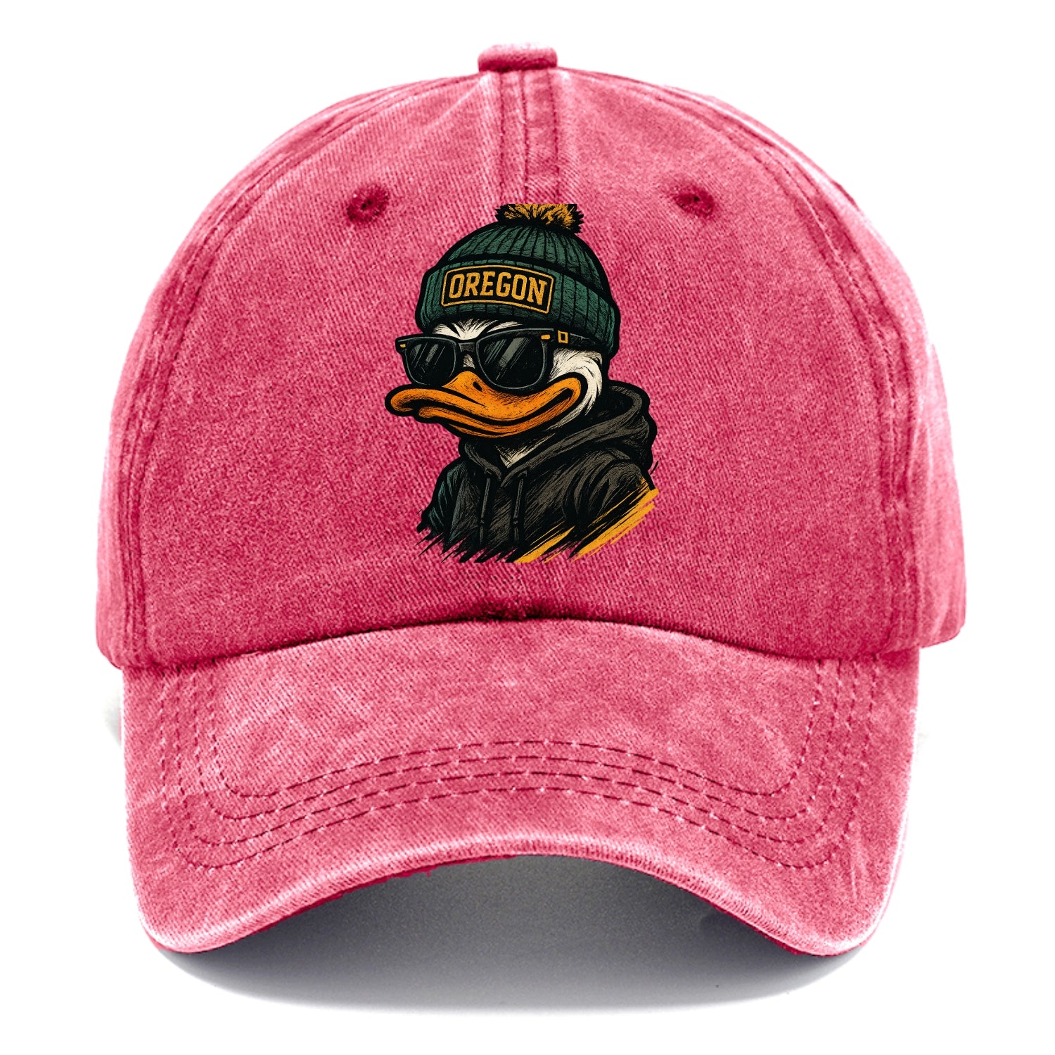 Eugene Duck wearing Oregon beanie with O patch - Classic Cap - Pomegranate Blush(Pink)