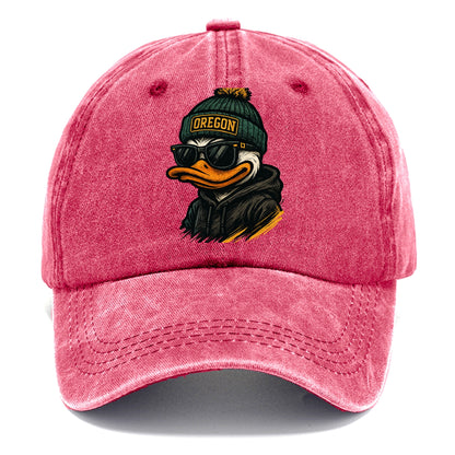 Eugene Duck wearing Oregon beanie with O patch - Classic Cap - Pomegranate Blush(Pink)