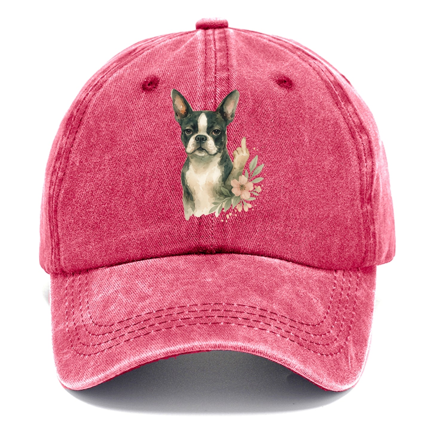 Boston Terrier with tuxedo markings, perky ears, paw up giving sass - Classic Cap - Pomegranate Blush(Pink)