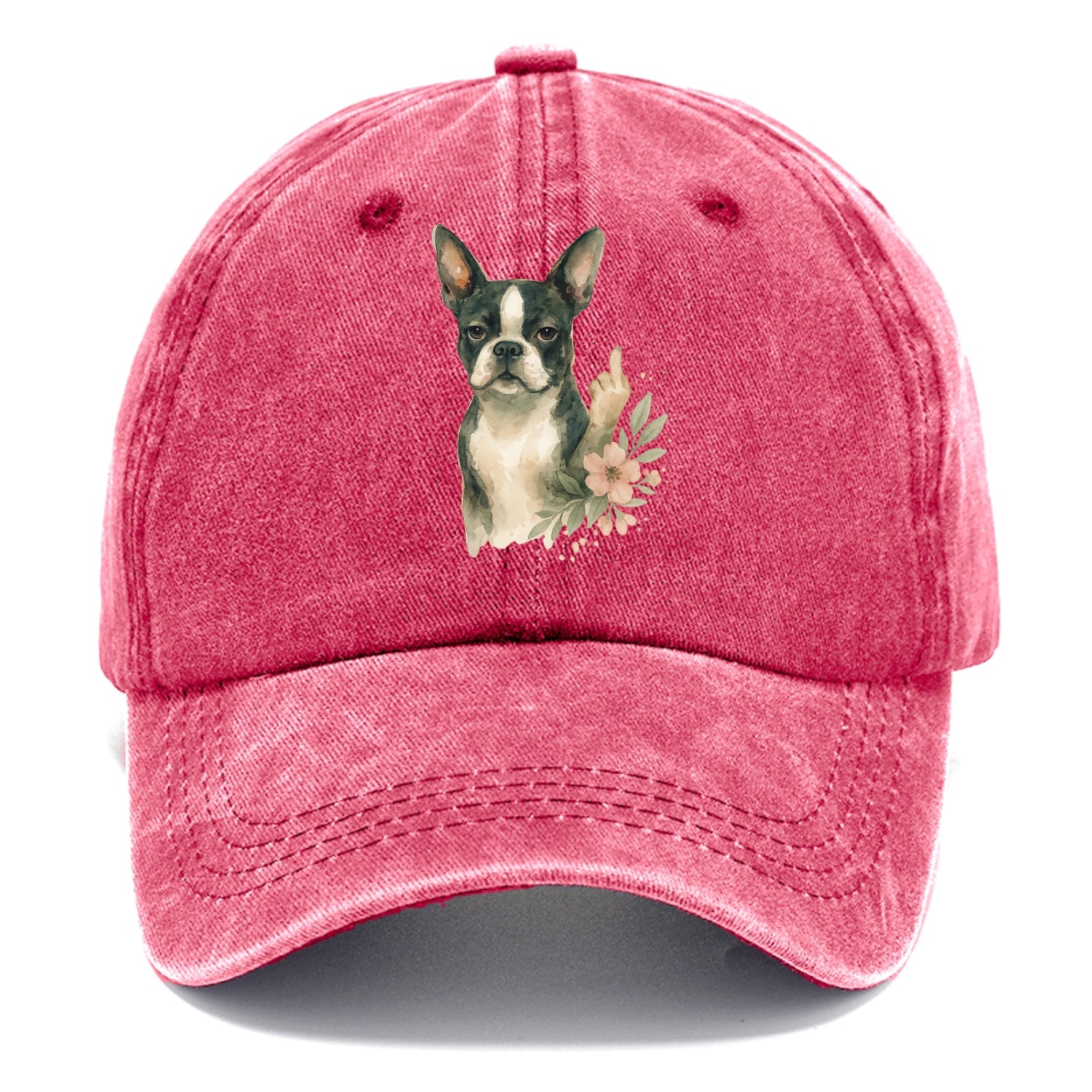 Boston Terrier with tuxedo markings, perky ears, paw up giving sass - Classic Cap - Pomegranate Blush(Pink)