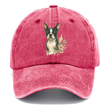 Boston Terrier with tuxedo markings, perky ears, paw up giving sass - Classic Cap - Pomegranate Blush(Pink)