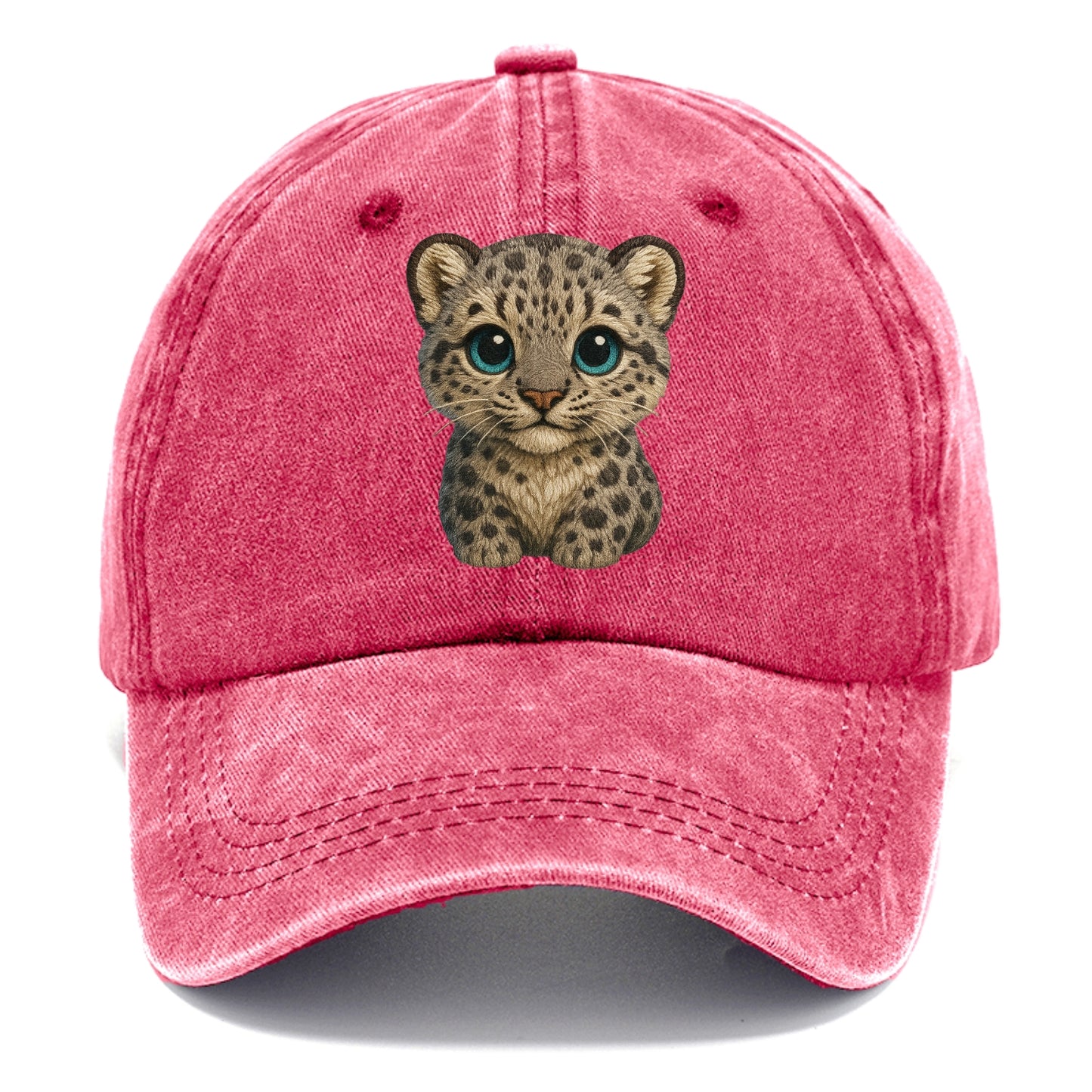 Baby Snow Leopard Cub - gray spotted, thick fur, blue-green eyes, front-facing, - Classic Cap - Pomegranate Blush(Pink)