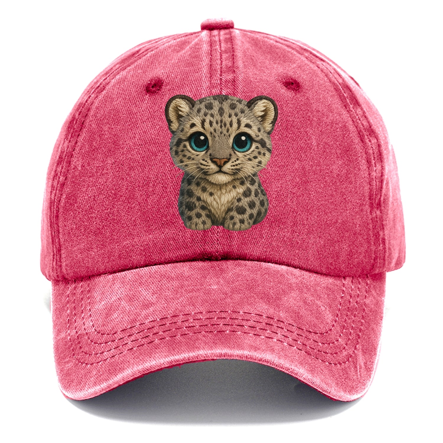 Baby Snow Leopard Cub - gray spotted, thick fur, blue-green eyes, front-facing, - Classic Cap - Pomegranate Blush(Pink)