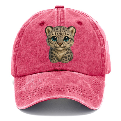 Baby Snow Leopard Cub - gray spotted, thick fur, blue-green eyes, front-facing, - Classic Cap - Pomegranate Blush(Pink)