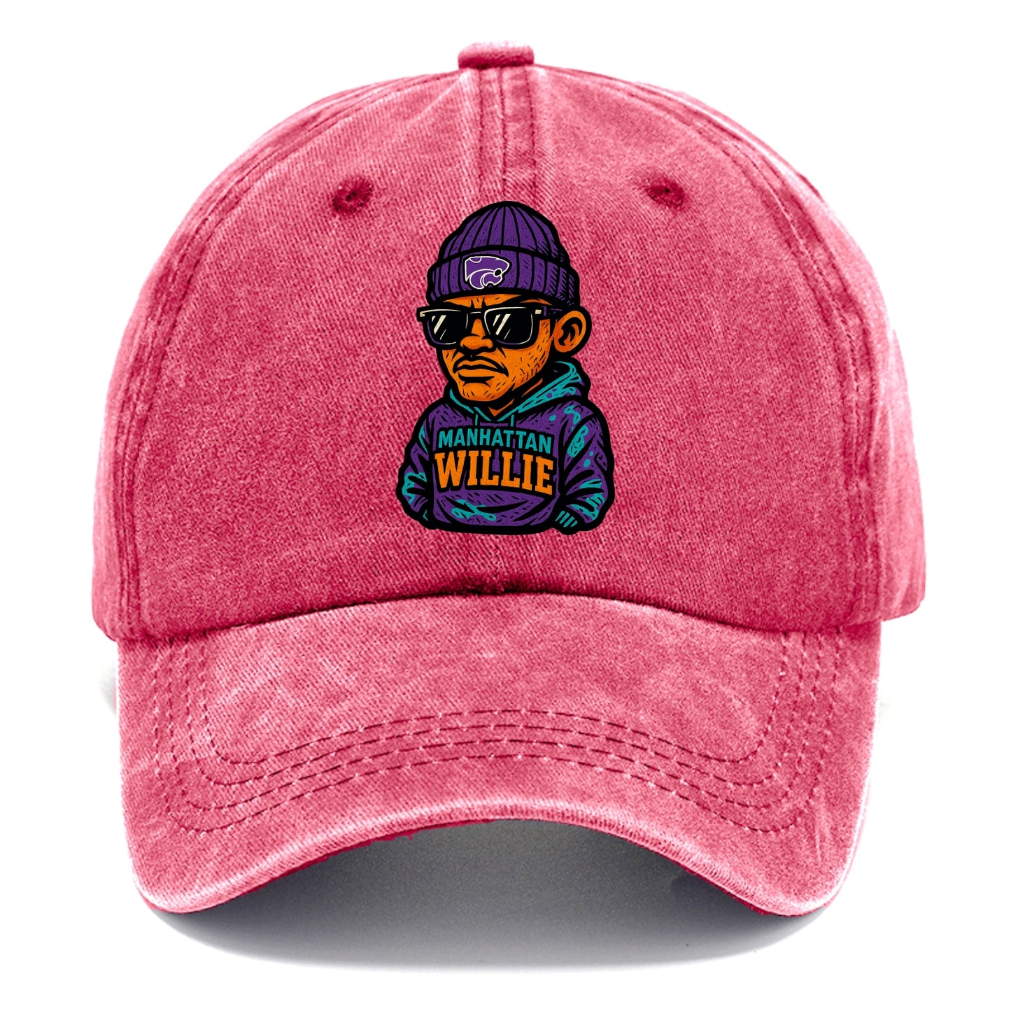 Manhattan Willie wearing Kansas State beanie with powercat patch - Classic Cap - Pomegranate Blush(Pink)