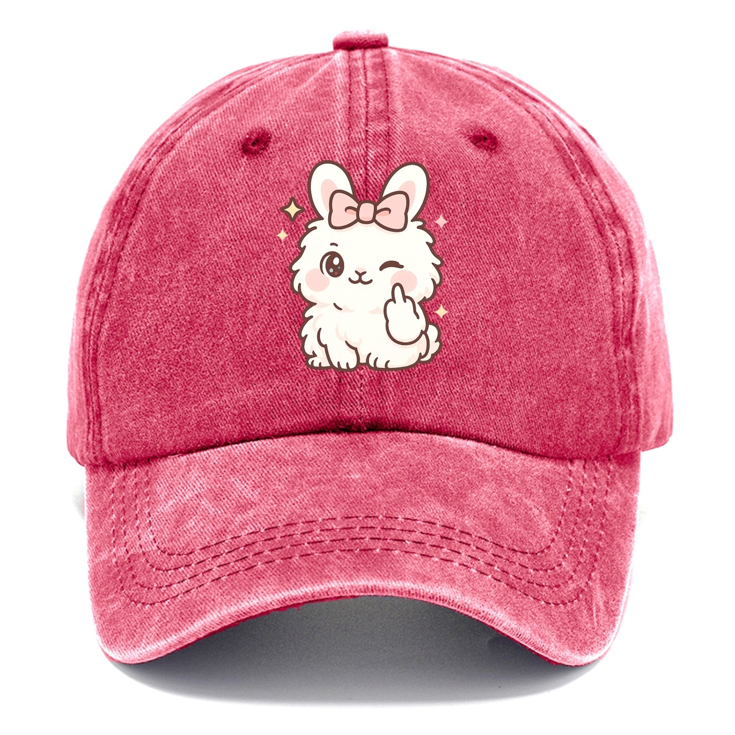 fluffy white angora rabbit with pink bow, one paw delicately flipping off - Classic Cap - Pomegranate Blush(Pink)