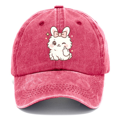 fluffy white angora rabbit with pink bow, one paw delicately flipping off - Classic Cap - Pomegranate Blush(Pink)