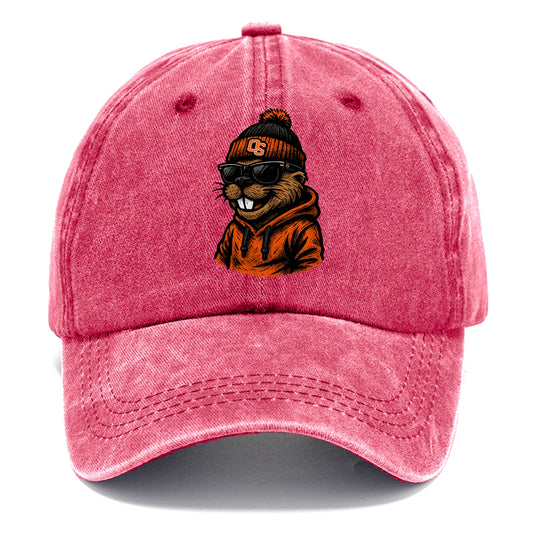 Corvallis Beaver wearing Oregon State beanie with OS patch - Classic Cap - Pomegranate Blush(Pink)