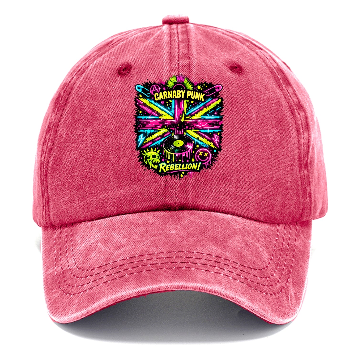 CARNABY PUNK | Swinging 60s meets 70s punk | Psychedelic Union Jack pattern | Bold - Classic Cap - Pomegranate Blush(Pink)