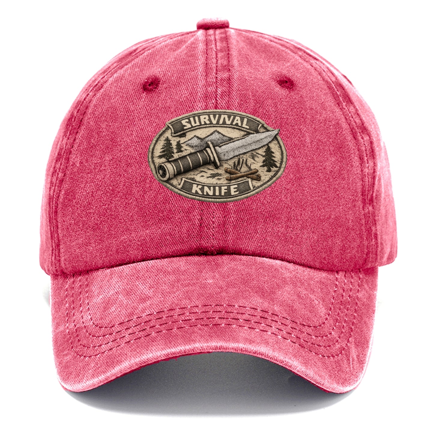 SURVIVAL KNIFE - fixed blade with compass in silver and black , bushcraft - Classic Cap - Pomegranate Blush(Pink)