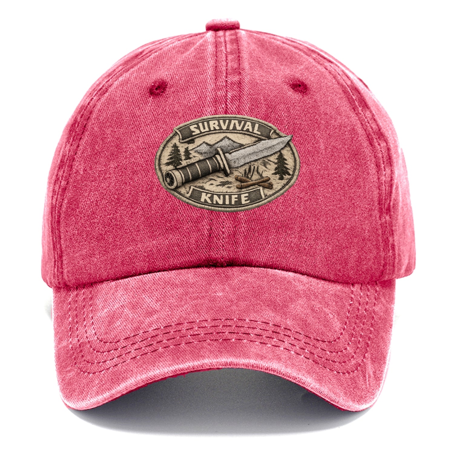 SURVIVAL KNIFE - fixed blade with compass in silver and black , bushcraft - Classic Cap - Pomegranate Blush(Pink)