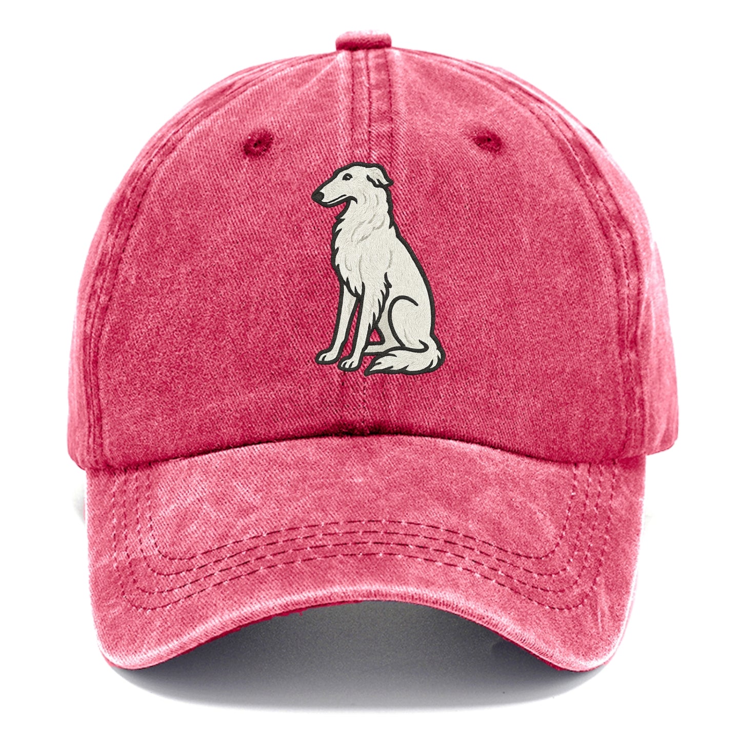 Borzoi - White embroidered sitting pose - Classic Cap - Pomegranate Blush(Pink)