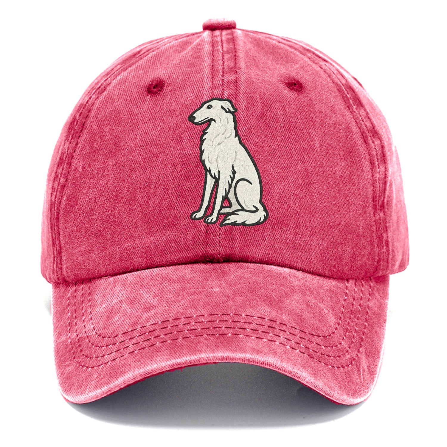 Borzoi - White embroidered sitting pose - Classic Cap - Pomegranate Blush(Pink)