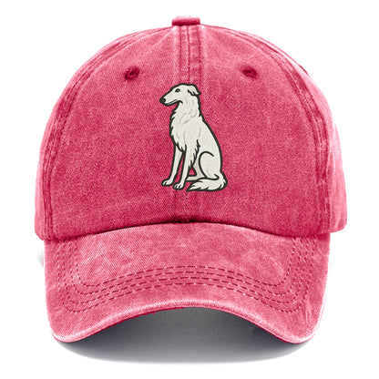 Borzoi - White embroidered sitting pose - Classic Cap - Pomegranate Blush(Pink)