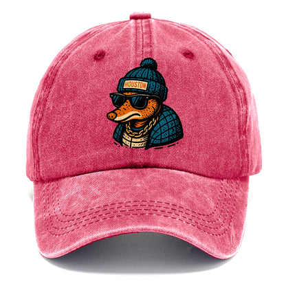 Houston Armadillo wearing Houston beanie with pom pom and wayfarer sunglasses - Classic Cap - Pomegranate Blush(Pink)