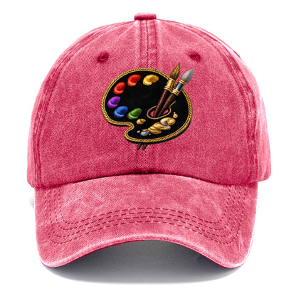 Embroidered patch design - PAINT PALETTE - artist palette with brushes in rainbow and - Classic Cap - Pomegranate Blush(Pink)