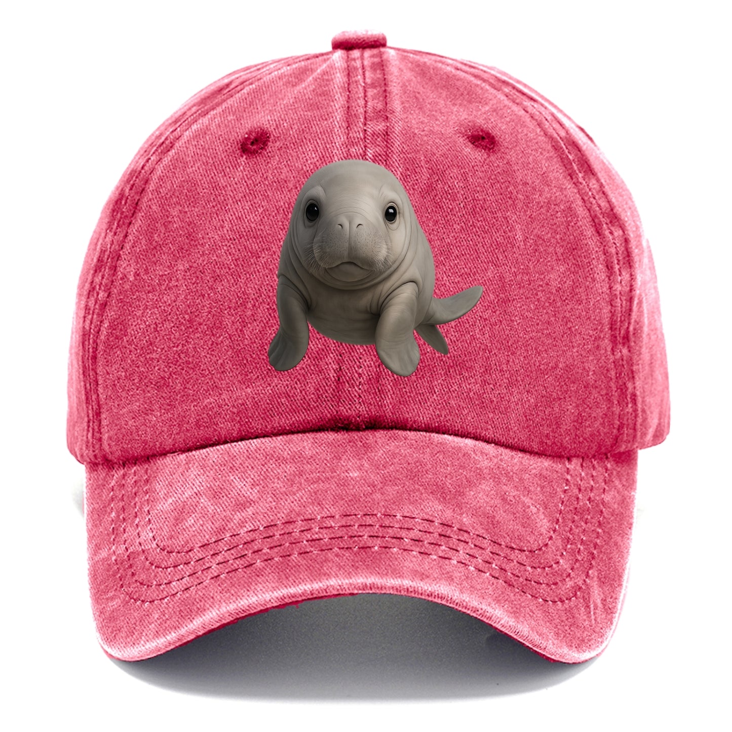 Baby Dugong - gray with paddle tail, gentle expression, whiskers, front-facing, sweet - Classic Cap - Pomegranate Blush(Pink)