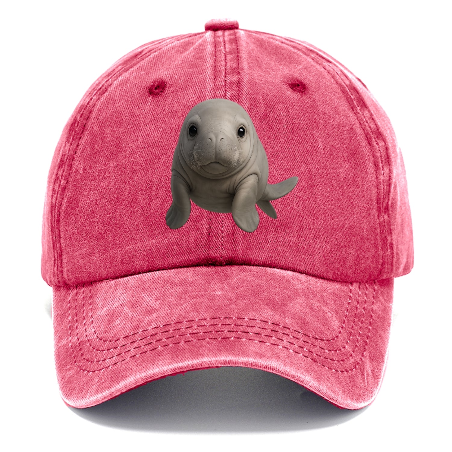 Baby Dugong - gray with paddle tail, gentle expression, whiskers, front-facing, sweet - Classic Cap - Pomegranate Blush(Pink)