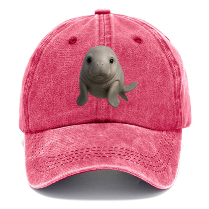 Baby Dugong - gray with paddle tail, gentle expression, whiskers, front-facing, sweet - Classic Cap - Pomegranate Blush(Pink)