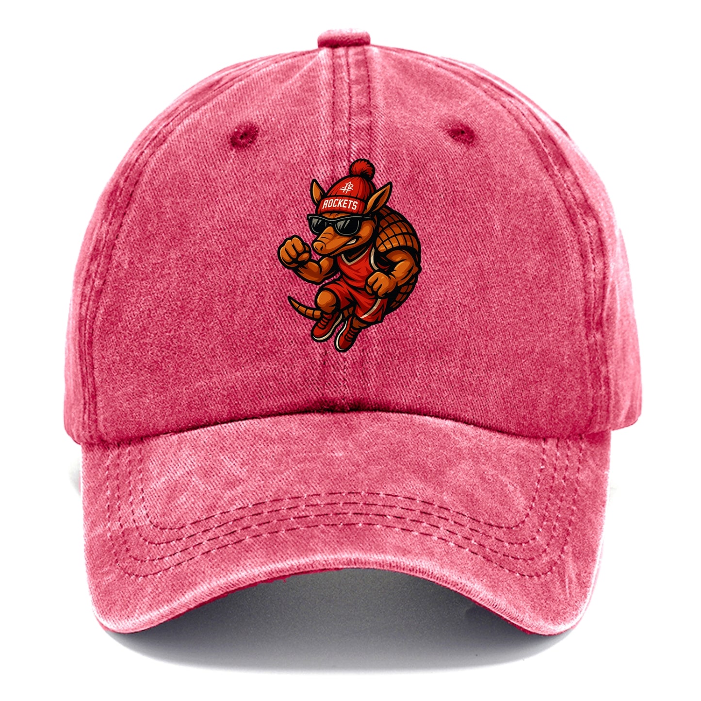 Houston Armadillo wearing Rockets red and silver beanie with rocket ship and wayfarer - Classic Cap - Pomegranate Blush(Pink)