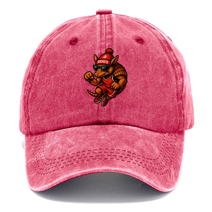 Houston Armadillo wearing Rockets red and silver beanie with rocket ship and wayfarer - Classic Cap - Pomegranate Blush(Pink)
