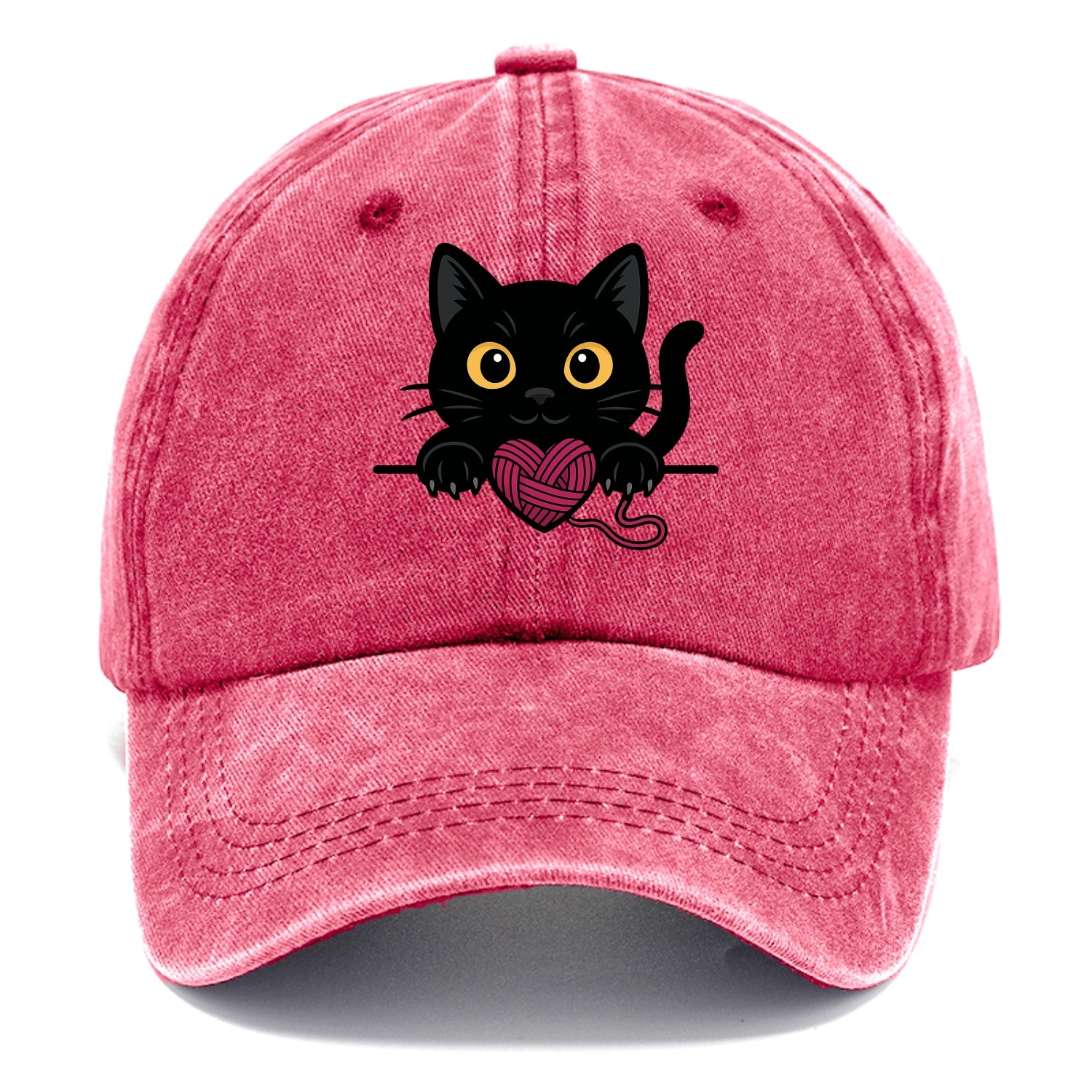 Midnight the black cat stretching tall with claws gently hooked over the edge. - Classic Cap - Pomegranate Blush(Pink)