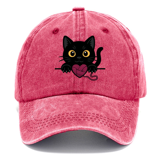 Midnight the black cat stretching tall with claws gently hooked over the edge. - Classic Cap - Pomegranate Blush(Pink)