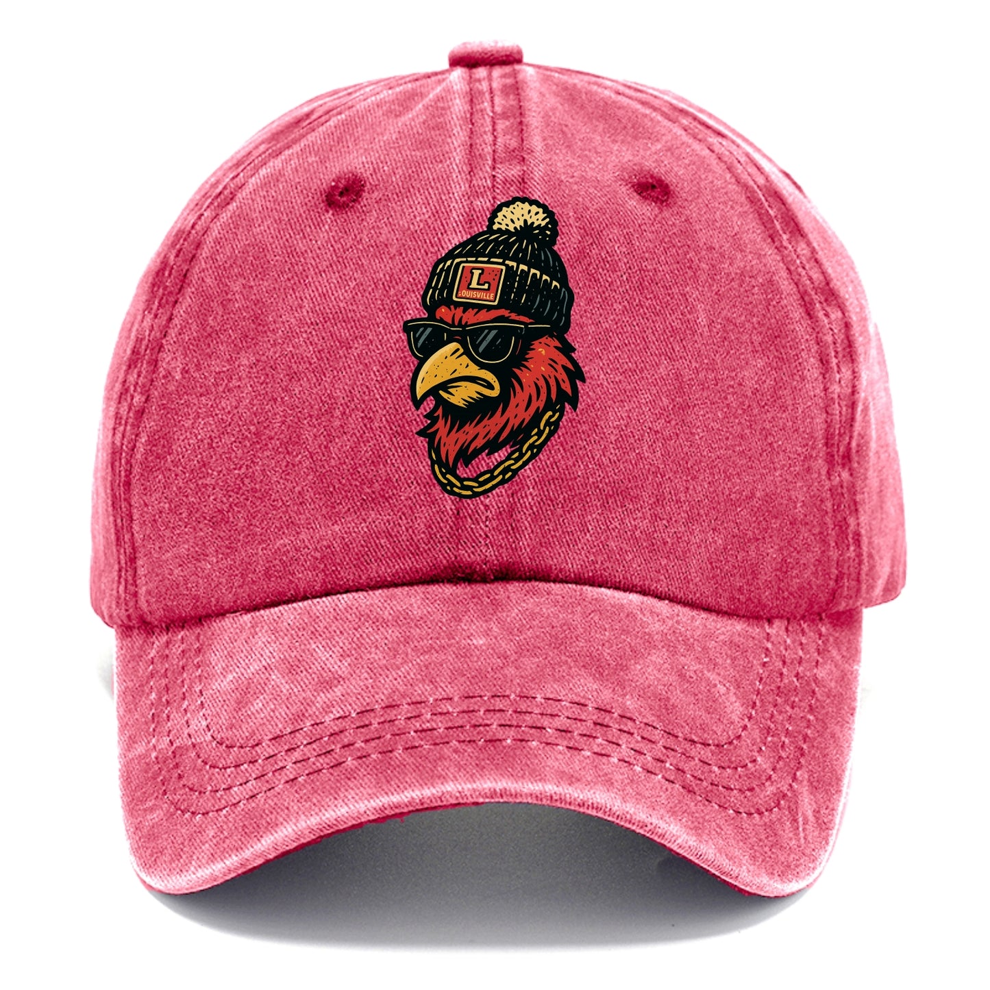Louisville Cardinal wearing Louisville beanie with L patch - Classic Cap - Pomegranate Blush(Pink)