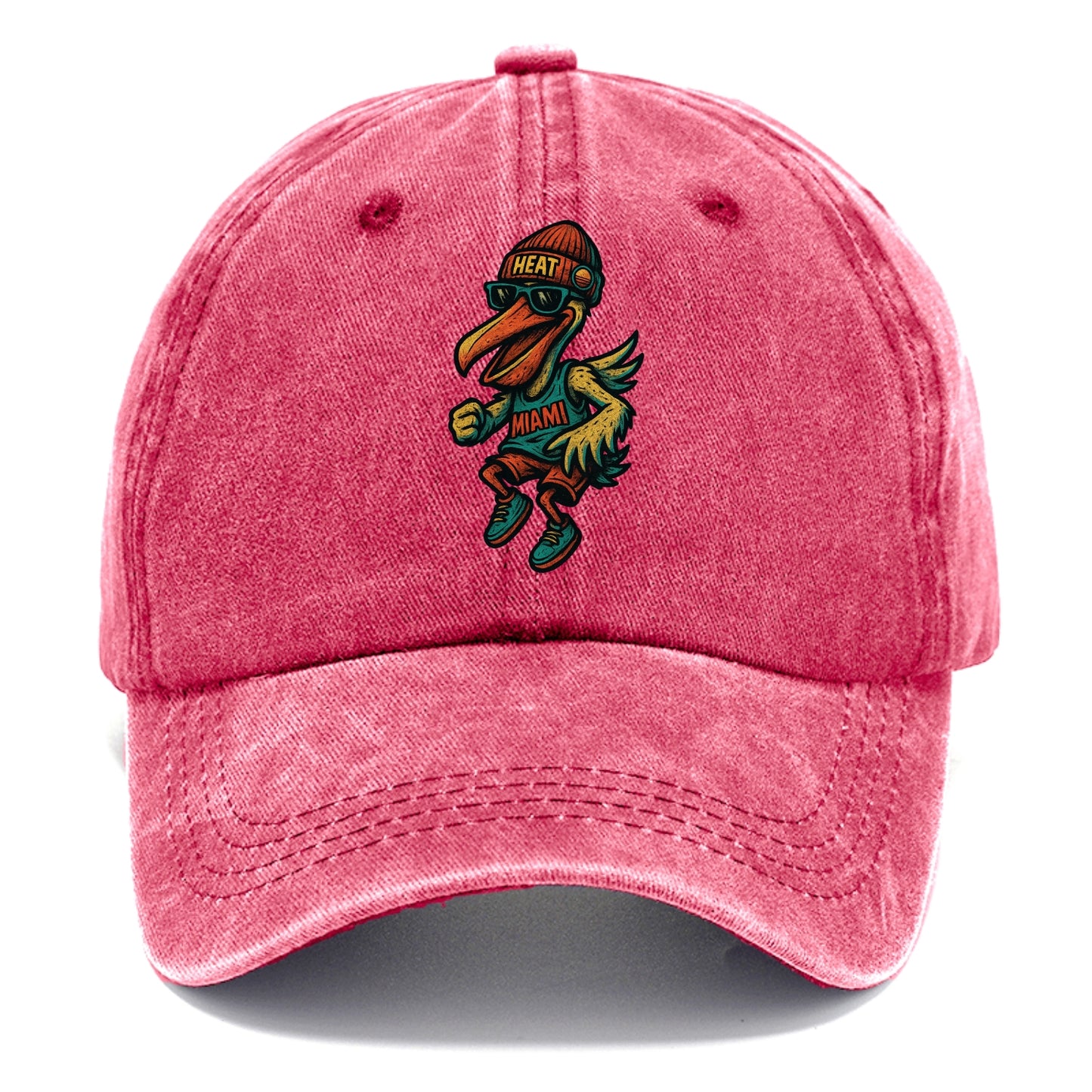 Miami Pelican wearing Heat beanie with sunset patch and wayfarer sunglasses - Classic Cap - Pomegranate Blush(Pink)