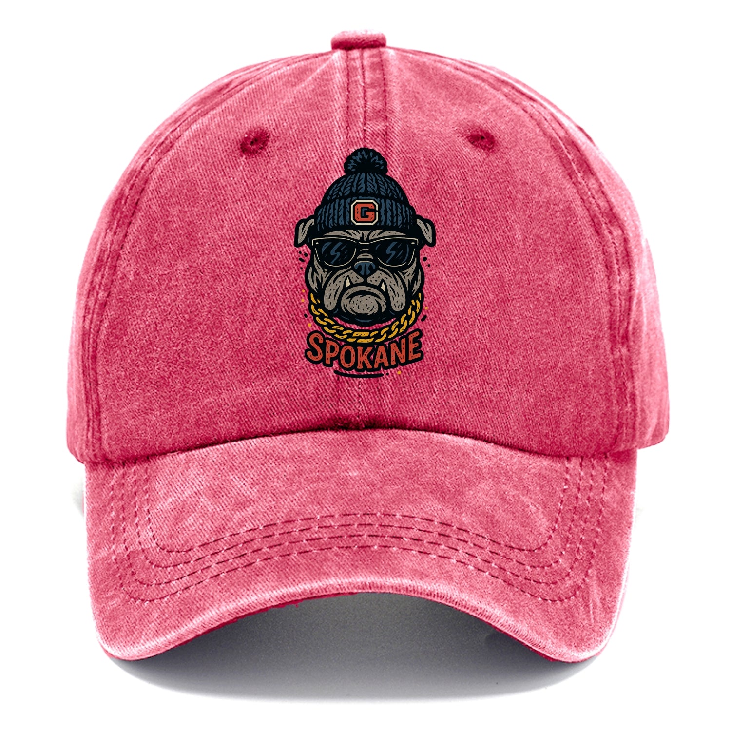 Spokane Bulldog wearing Gonzaga beanie with G patch - Classic Cap - Pomegranate Blush(Pink)