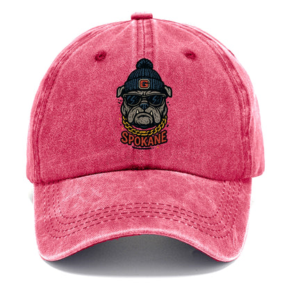 Spokane Bulldog wearing Gonzaga beanie with G patch - Classic Cap - Pomegranate Blush(Pink)