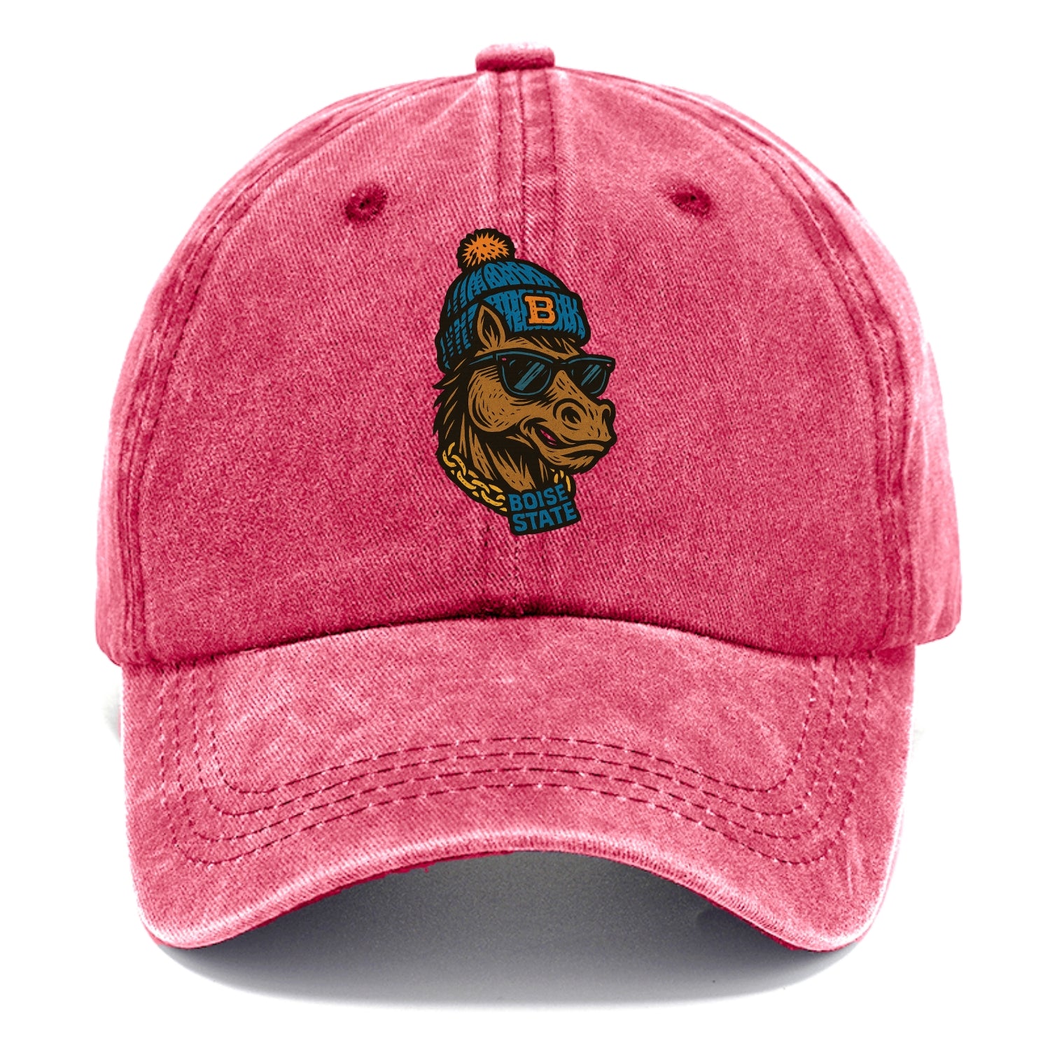 Boise Bronco wearing Boise State beanie with B patch - Classic Cap - Pomegranate Blush(Pink)