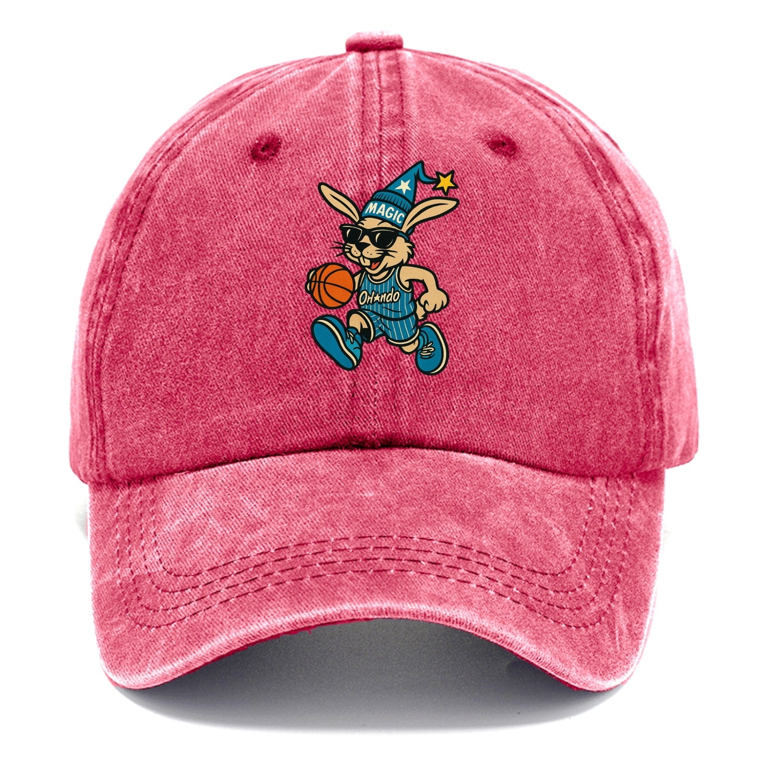 Orlando Rabbit wearing Magic blue and silver beanie with wizard hat and wayfarer - Classic Cap - Pomegranate Blush(Pink)