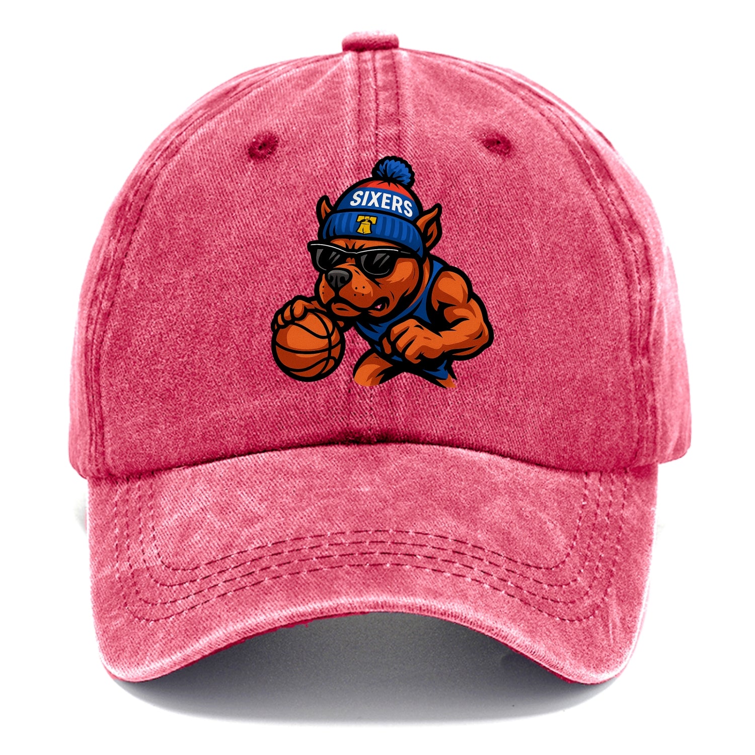 Philly Pitbull wearing Sixers beanie with Liberty Bell and wayfarer sunglasses - Classic Cap - Pomegranate Blush(Pink)