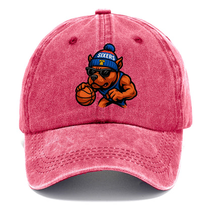 Philly Pitbull wearing Sixers beanie with Liberty Bell and wayfarer sunglasses - Classic Cap - Pomegranate Blush(Pink)