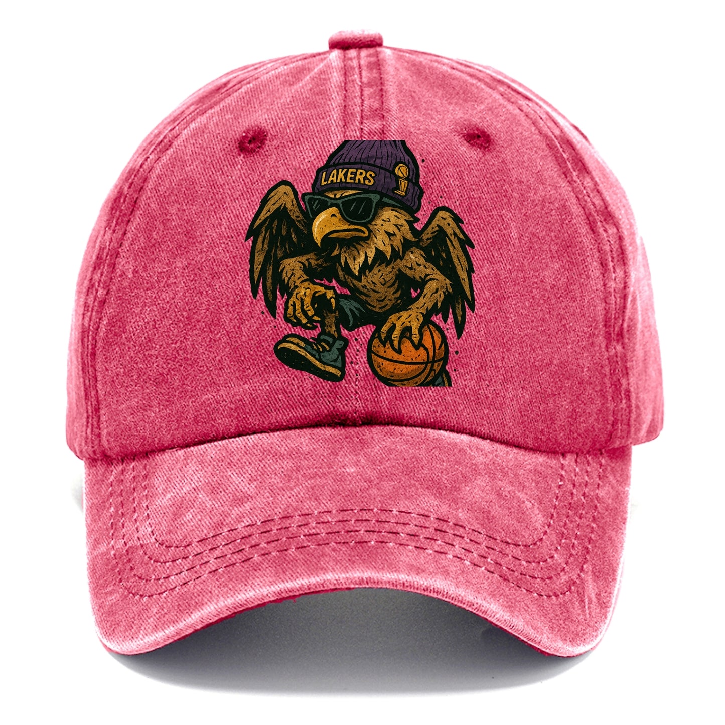 Los Angeles Golden Eagle wearing Lakers beanie with trophy patch and wayfarer - Classic Cap - Pomegranate Blush(Pink)