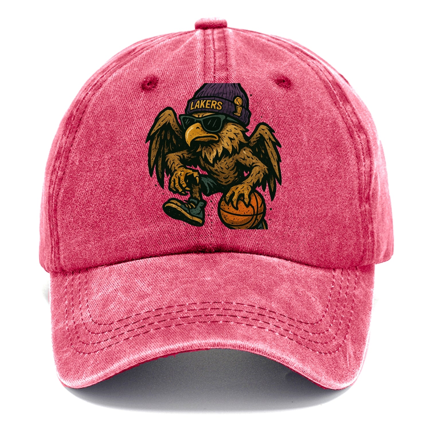 Los Angeles Golden Eagle wearing Lakers beanie with trophy patch and wayfarer - Classic Cap - Pomegranate Blush(Pink)