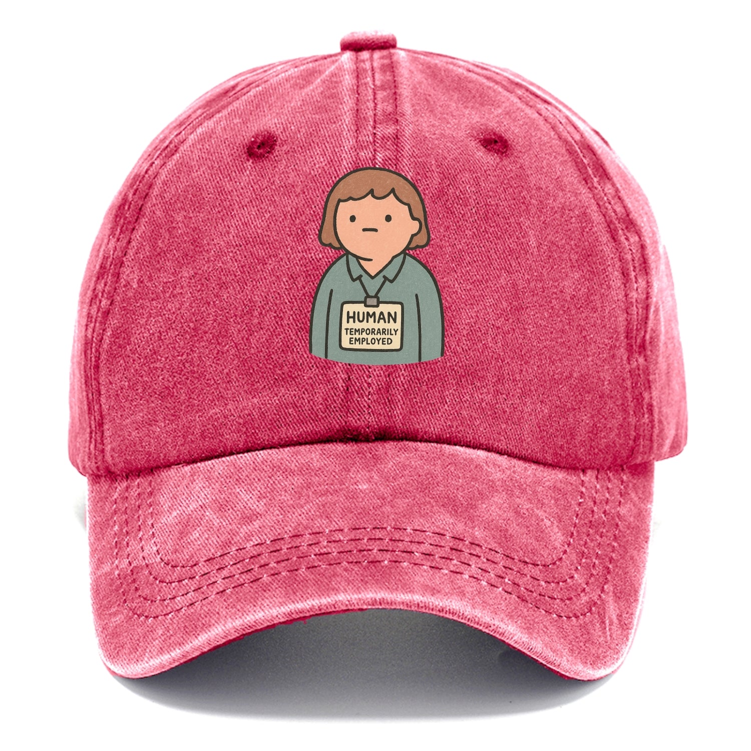 Worker wearing ID badge that says "Human - Temporarily Employed" - existential dread - Classic Cap - Pomegranate Blush(Pink)