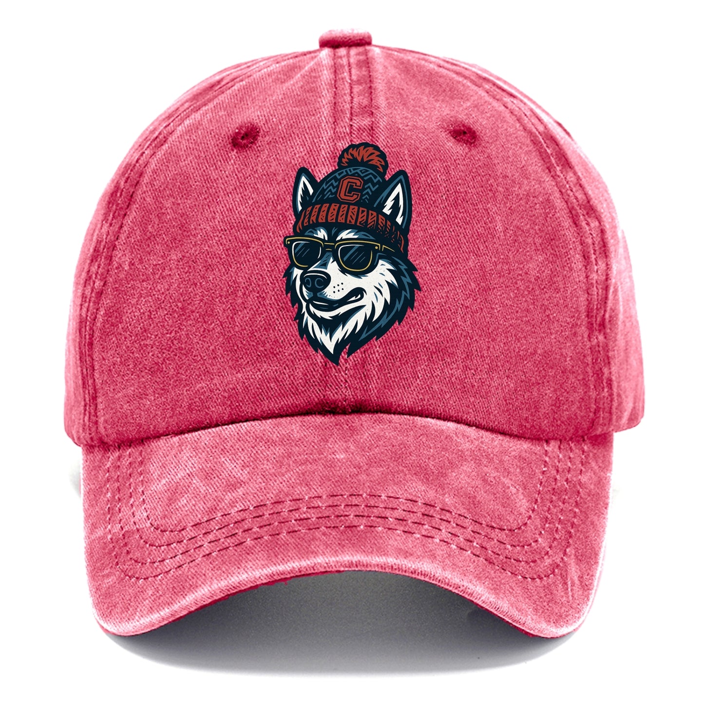 Storrs Husky wearing UConn beanie with C patch - Classic Cap - Pomegranate Blush(Pink)
