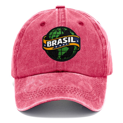 BRAZILIAN FLAG GLOBE - green globe with banner in green yellow blue , Brasil - Classic Cap - Pomegranate Blush(Pink)