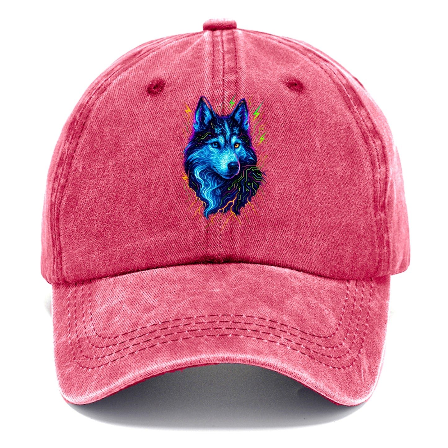 Siberian husky with ice-crystal flowing patterns, electric blue and white swirls, - Classic Cap - Pomegranate Blush(Pink)
