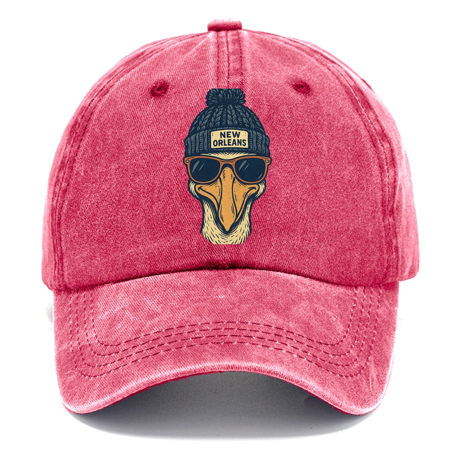New Orleans Pelican wearing New Orleans beanie with pom pom and wayfarer sunglasses - Classic Cap - Pomegranate Blush(Pink)