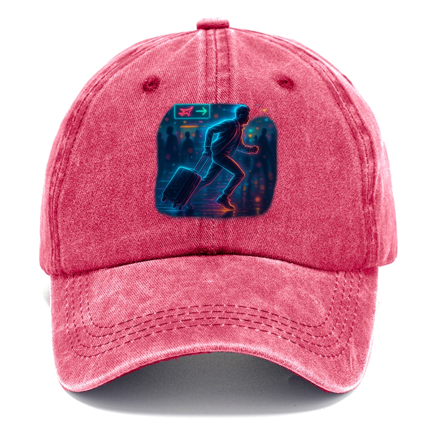 person running with luggage through crowded airport terminal - Classic Cap - Pomegranate Blush(Pink)