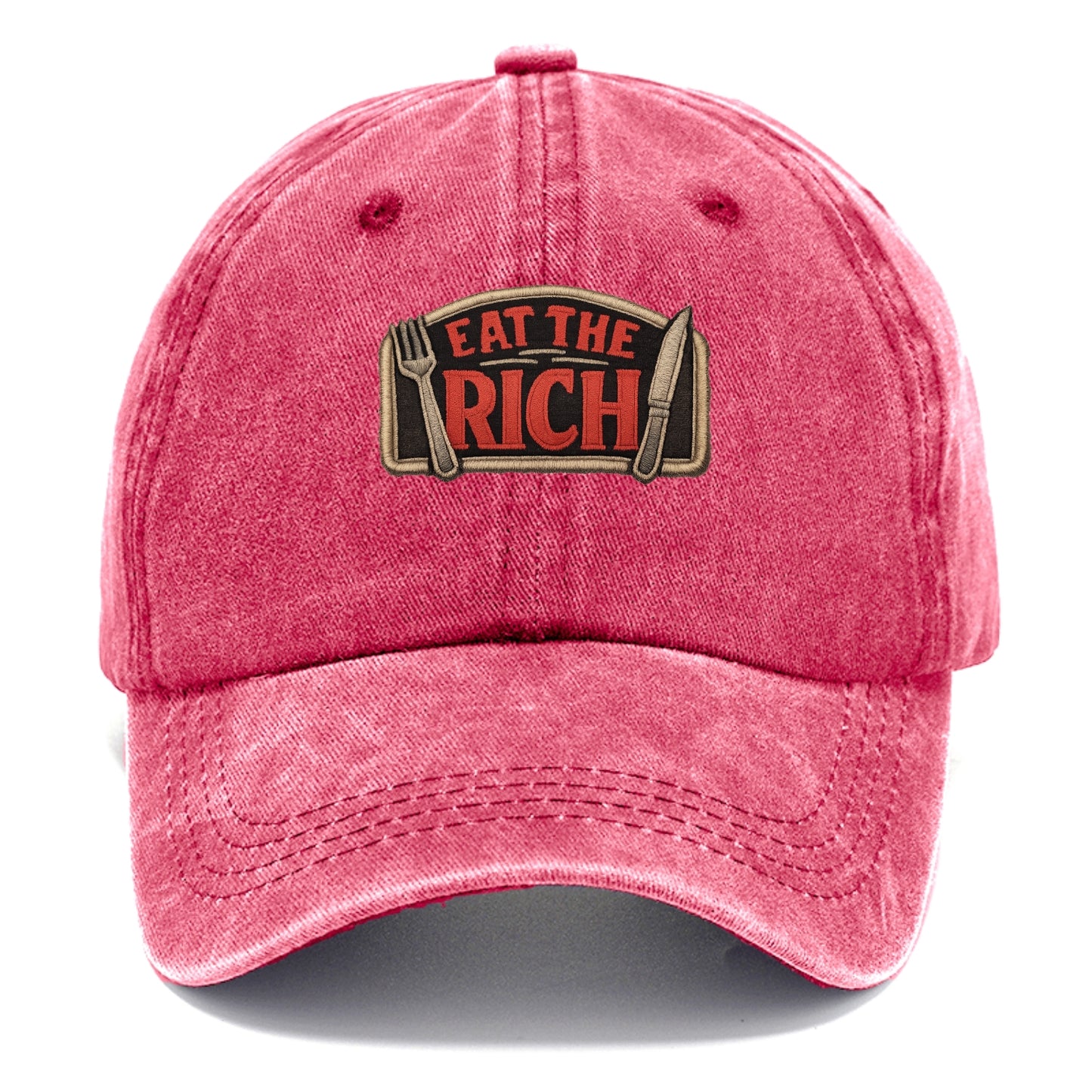 EAT THE RICH - fork and knife with text in red and silver , class war - Classic Cap - Pomegranate Blush(Pink)