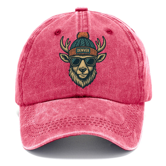 Denver Elk wearing Denver beanie with pom pom and wayfarer sunglasses - Classic Cap - Pomegranate Blush(Pink)