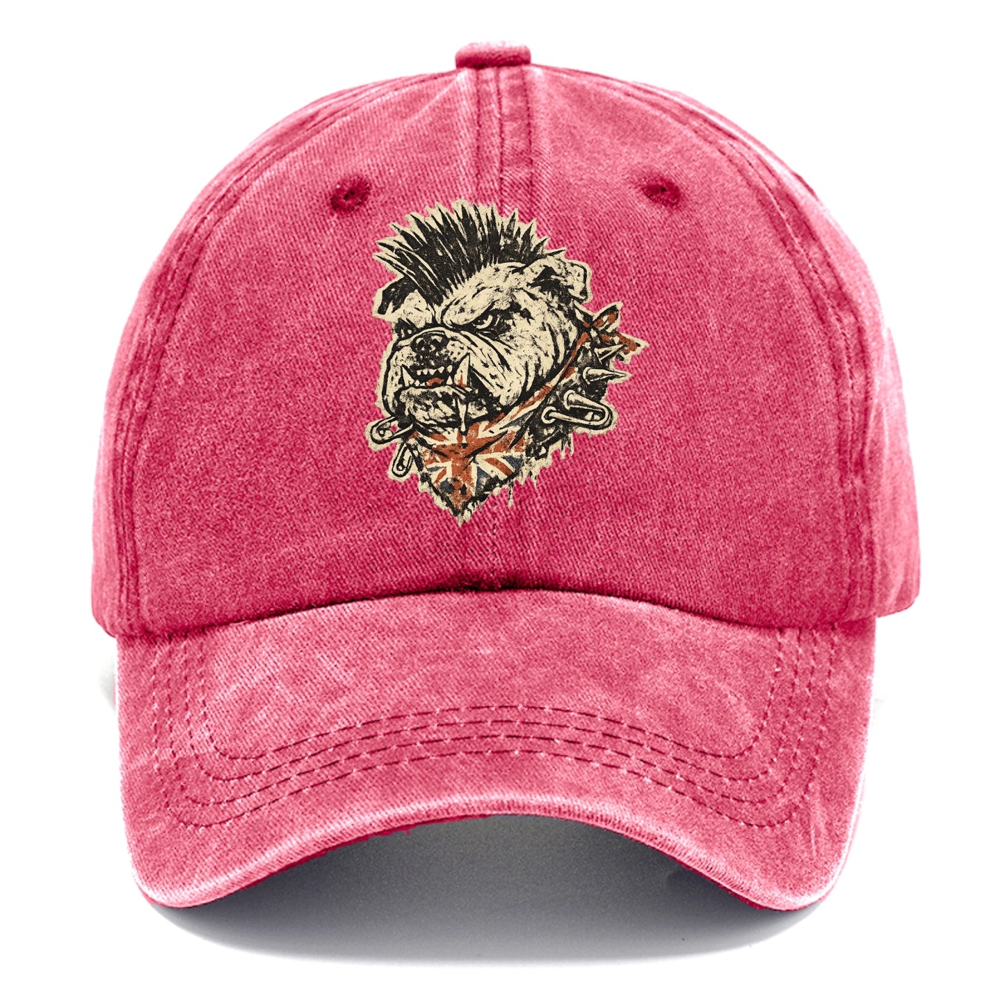 PUNK BULLDOG | British bulldog with mohawk | Safety pins through collar | Union Jack - Classic Cap - Pomegranate Blush(Pink)