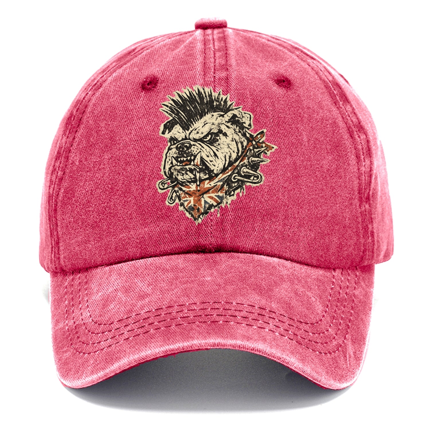PUNK BULLDOG | British bulldog with mohawk | Safety pins through collar | Union Jack - Classic Cap - Pomegranate Blush(Pink)