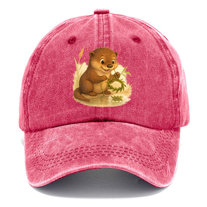 Otter weaving river reeds into a floating crown beside mirror-still water - Classic Cap - Pomegranate Blush(Pink)