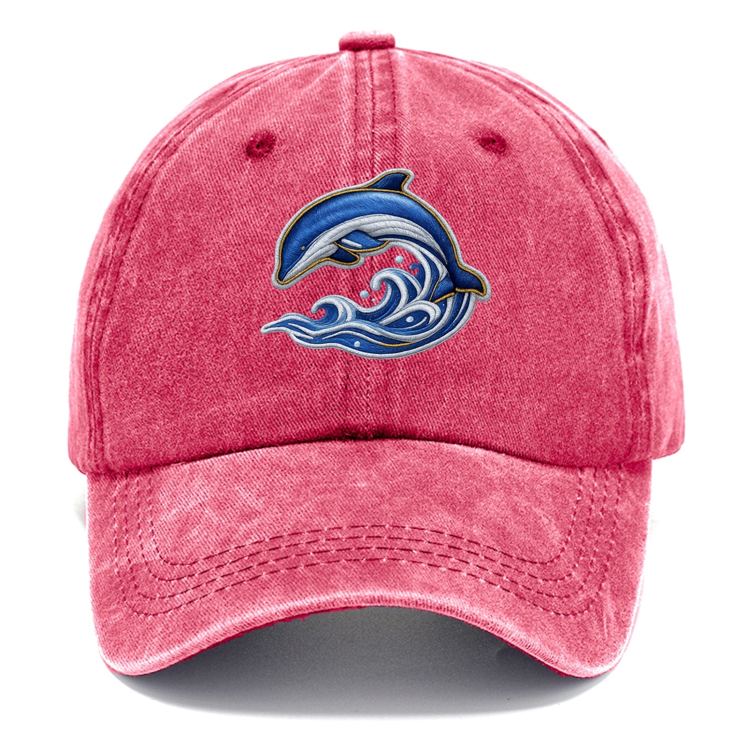 Embroidered patch design - SWIMMING DOLPHIN - diving dolphin with waves in blue and - Classic Cap - Pomegranate Blush(Pink)